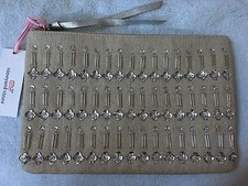 Nwt Vineyard Vines Beaded Bling Canvas Clutch Purse Natural -pink Interior Cute!