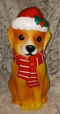 Cute Holiday Time 11" Light Up Tabletop Christmas Blow Mold Golden Labrador Dog
