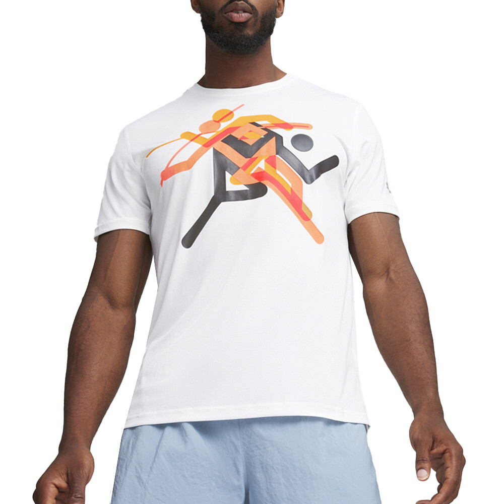 Спортивная футболка с круглым вырезом и коротким рукавом с графическими значками Puma Run Faster, мужской размер
