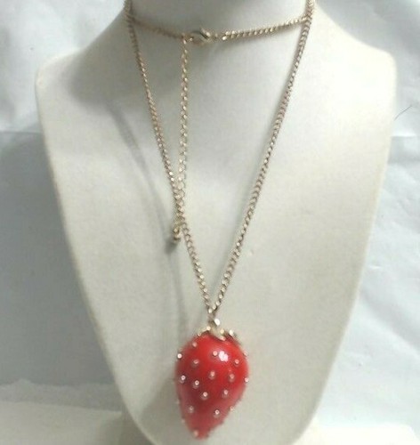 Vintage Red Enamel Gold Tone Strawberry 