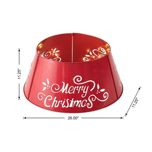 Glitzhome Christmas Decorations 26" Dia Merry Christmas Diecut Metal Tree Collar - Picture 4 of 7