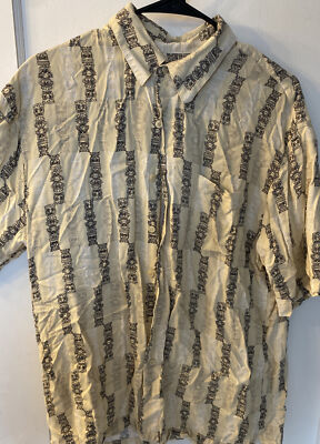 Vintage Mens Puritan Stylish Hawaiian Shirt Patterned Tiki Totem Medium Rayon