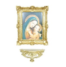 QUADRO MADONNA CON CORNICE STILE BAROCCO + MENSOLA STAMPA FINTO VINTAGE CM 55x45