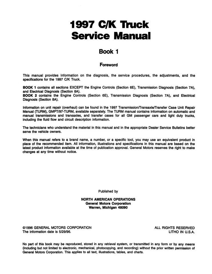 Chevrolet y GMC 1997 C/K Truck manual de servicio (2 libros) Foto 4 de 4