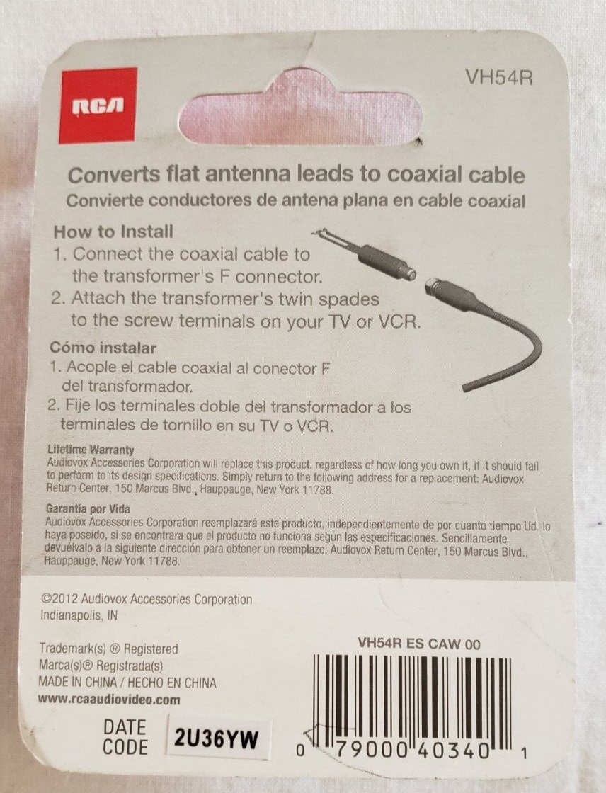 RCA INDOOR ANTENNA MATCHING TRANSFORMERadapter connector plug tv cable