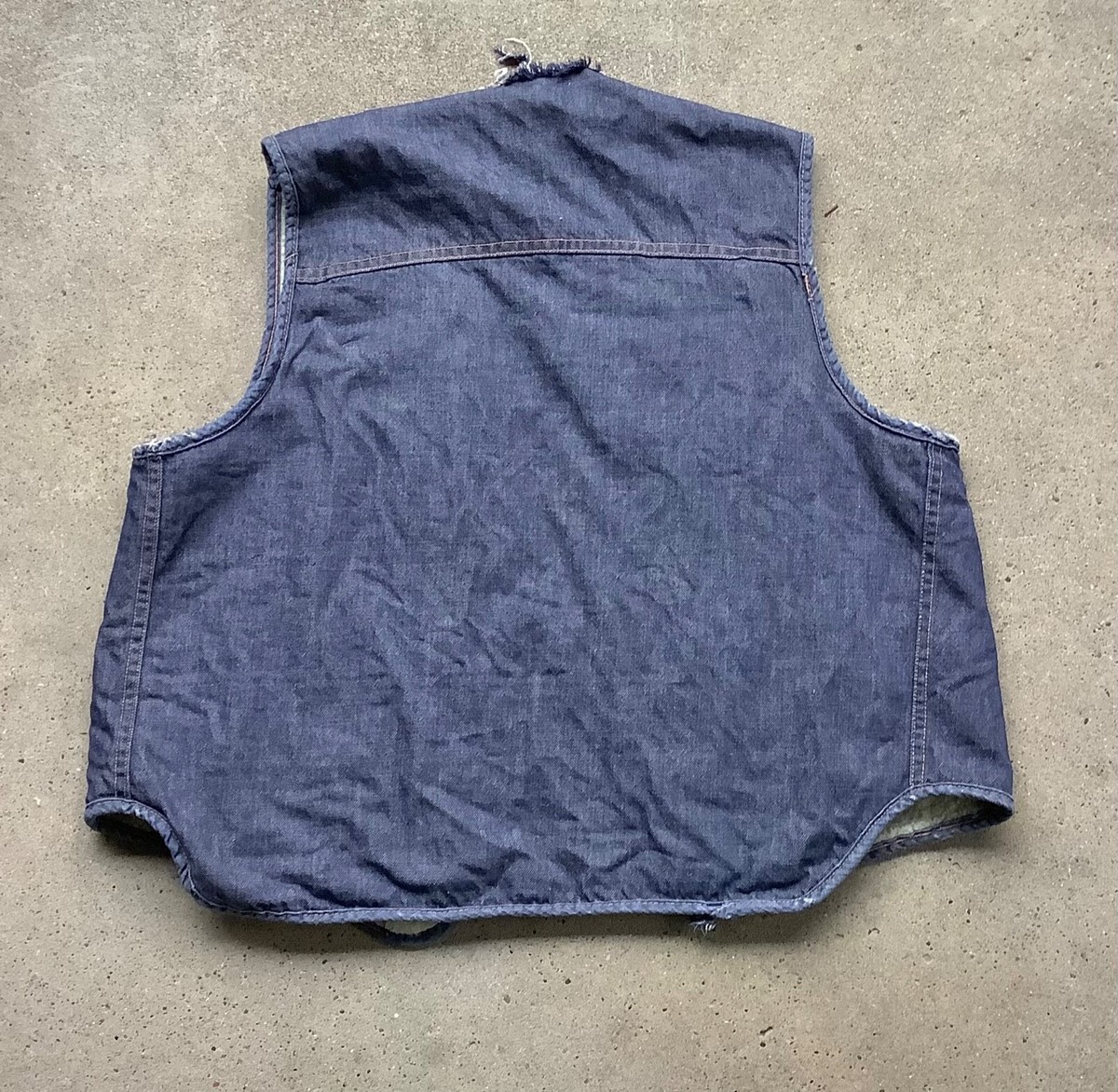 Vtg 70s 80s Sears Roebucks Distressed Denim Vest Sherpa Lined 