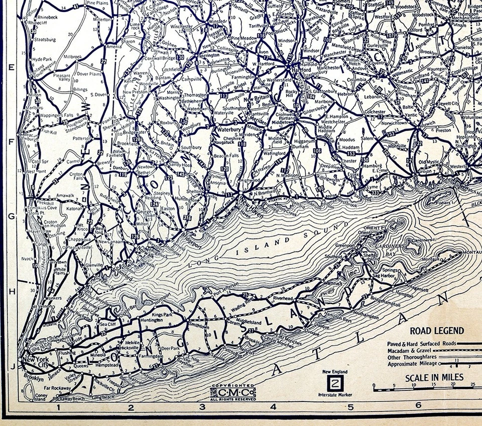 Mapa de ruta Clason 1926 Massachusetts Connecticut Rhode Island Boston Long Island Foto 4 de 4