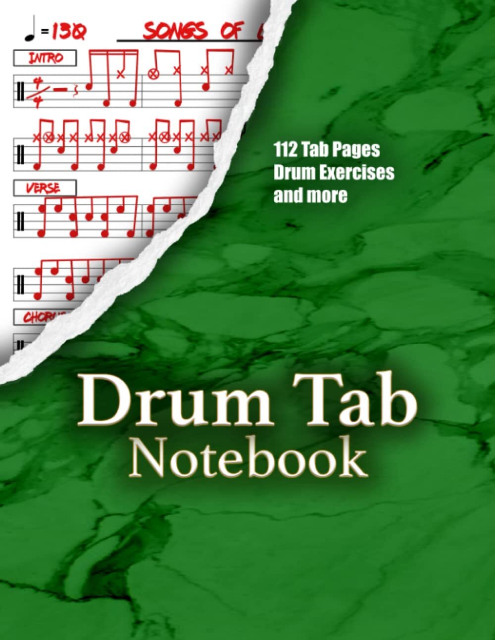 Blank Drum Tab Notebook with 9x Lightweight Sheets for Drummers