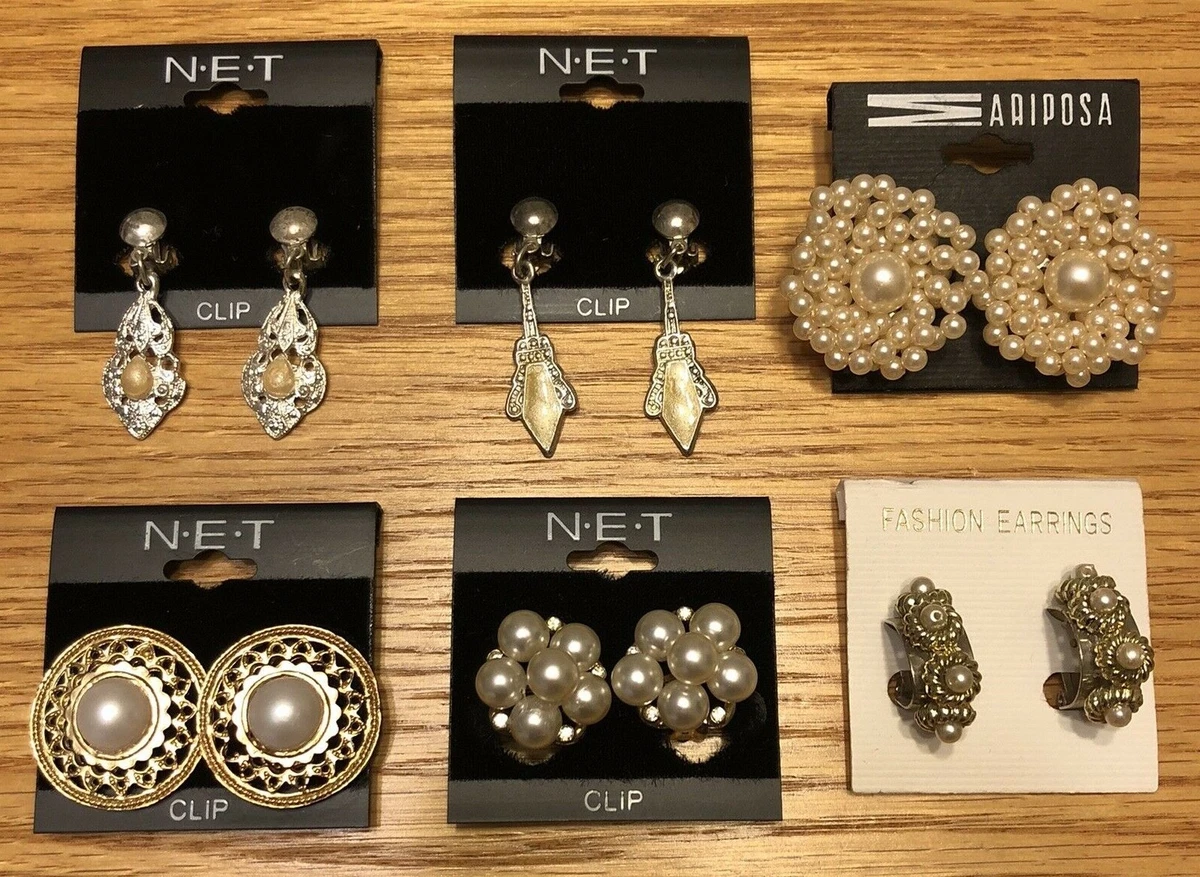 Lot of 6 New 80s 90s Clip On Earrings Silver Gold Tone Costume Jewelry 28