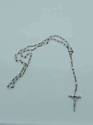 Vintage Rosary Clear Beads 15'' Silver Crucifix
