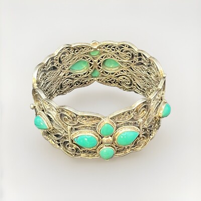 B.J. Sterling Silver  Bracelet With Bezel Set Turquoise Teardrop Stones 53.5g