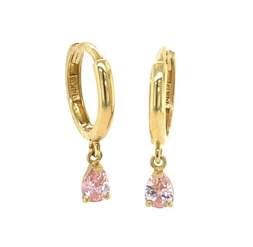 14k Yellow Gold Pear Shape Birthstone Huggie Earrings - Picture 4 of 5