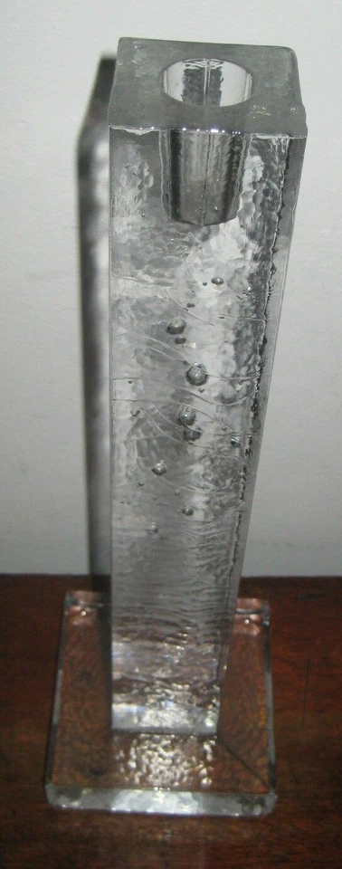 large kosta boda bertil vallien glass candlestick rippled bubbles effect  - Image 3 of 4