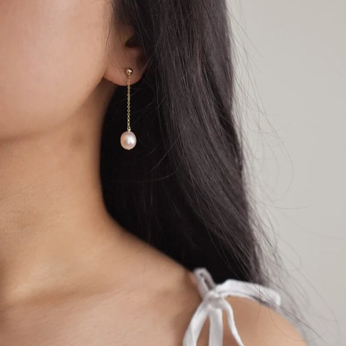 Pearl Drop Earrings Gold Filled Pearl Earrings Pearl Chain Earrings Dainty - Picture 2 of 4