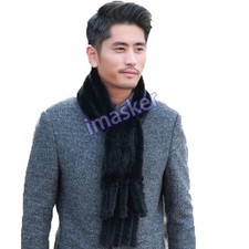 Men's Real Mink Fur Scarf Warm Neckerchief Wraps Winter Tassel Black Brown