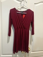 Forever 21 Y2K Mini Wrap Dress In Burgundy with deep V cut Size medium