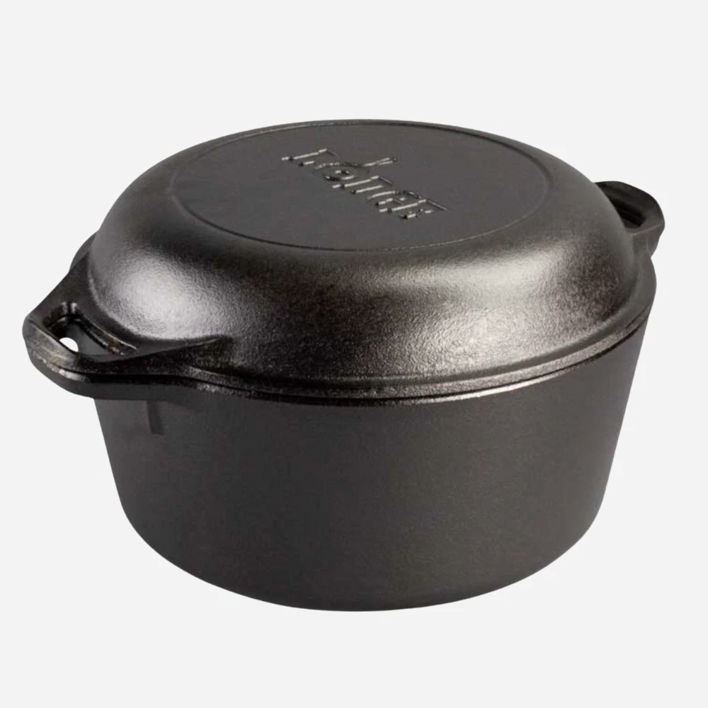 Lodge Cast Iron 5 Quart Double Dutch Oven Pre Seasoned Frying Pan Lid USA Made