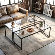 Produktbild - Couchtisch 2er-Set Beistelltisch, Kaffeetisch, Satztisch, Glastisch, Refurbished