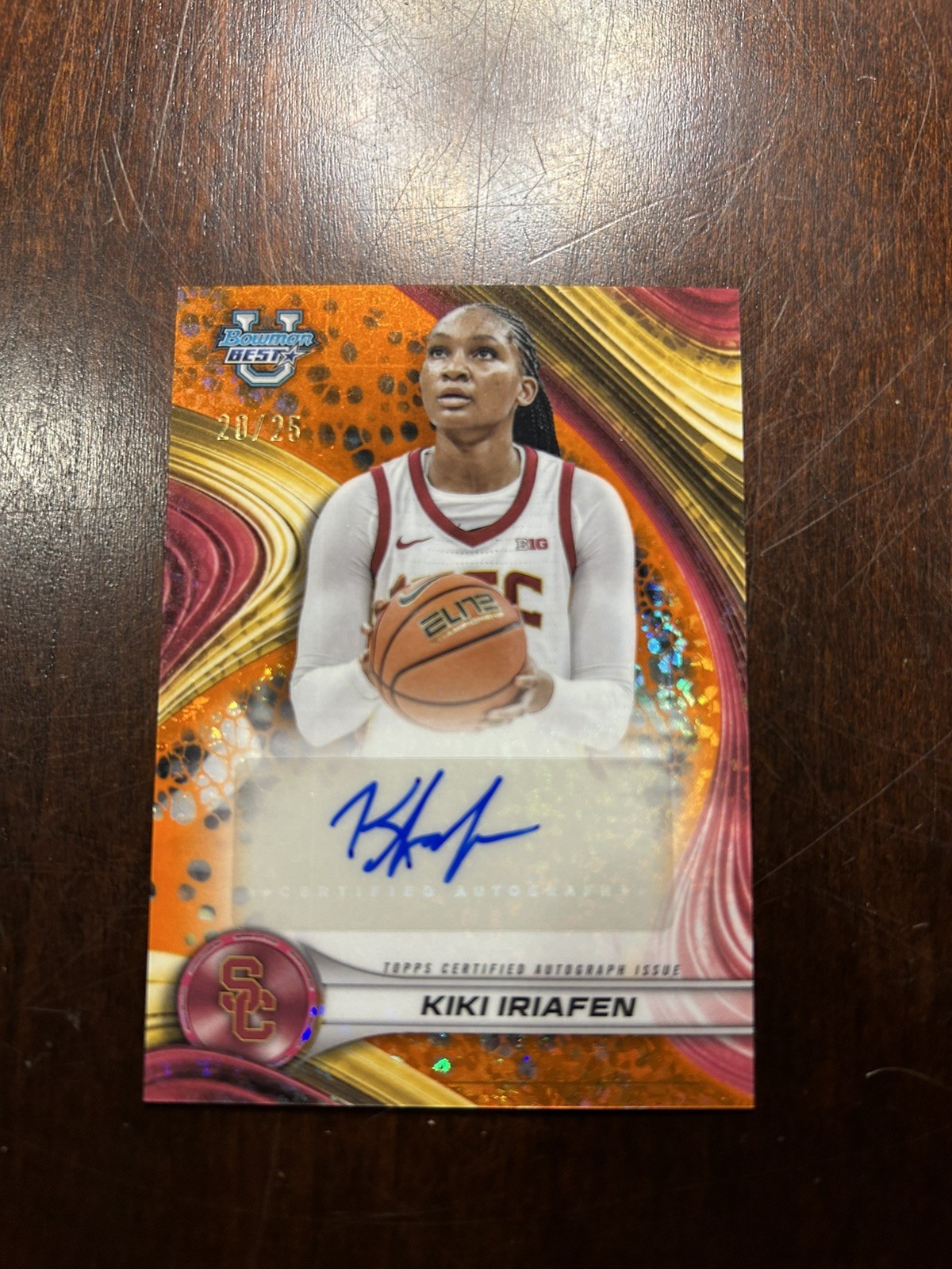 Kiki Iriafen Orange Geometric Refractor /25 Auto 2024 Bowman U Best USC RC
