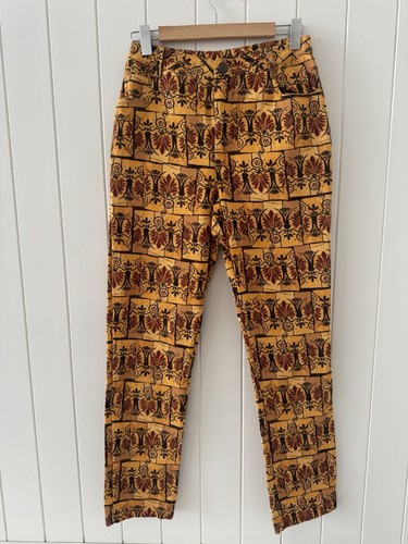 Lucy & Yak Dana Mom Jeans Size 28 L 10 Yellow Brown Print Pockets Denim Cotton