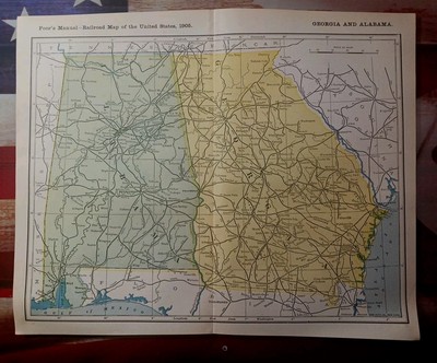 1905 Train Route Map Alabama & Georgia ALL Railroad Company Lines Marked 11x 9'' 