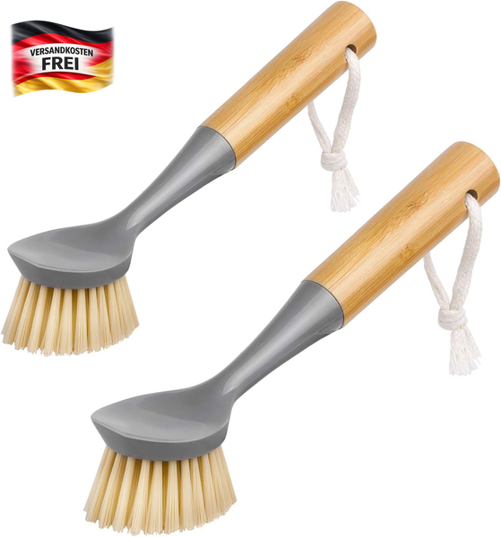 Mr.Siga SpüLbüRste Mit Bambusgriff Und Integriertem Schaber, 2Er-Pack | Scheuerb-image