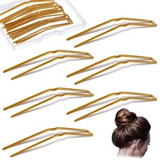 24 Pcs U Shaped Hair Pins Styling Updo Metal Bun Forks Gold 3 Inch Storage