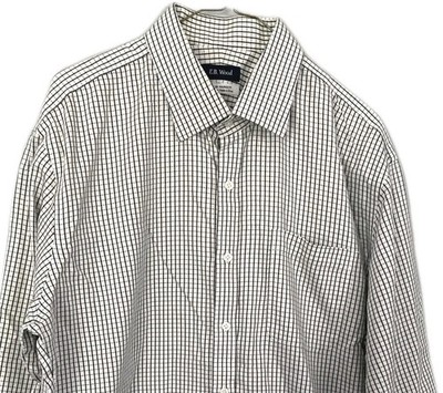 E.B. Wood Shirt Mens 17.5 (34/35) Wht/Blk Check Non Iron Tailored Fit Button Up