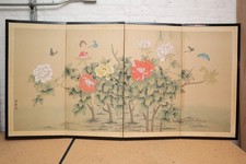 Japanese VTG 4 Panel Folding Screen Asian Byobu Painted Chinese 72x36 Asian ATQ*