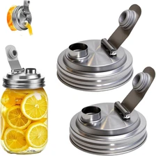Mason Jar Wide Mouth Lid Stainless Steel Pour Spout Flip Cap,2 Pack Mason Jar...