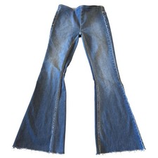 We The Free Free People Penny Pull On Flare Jeans Raw Hem 26 High Rise FLAW