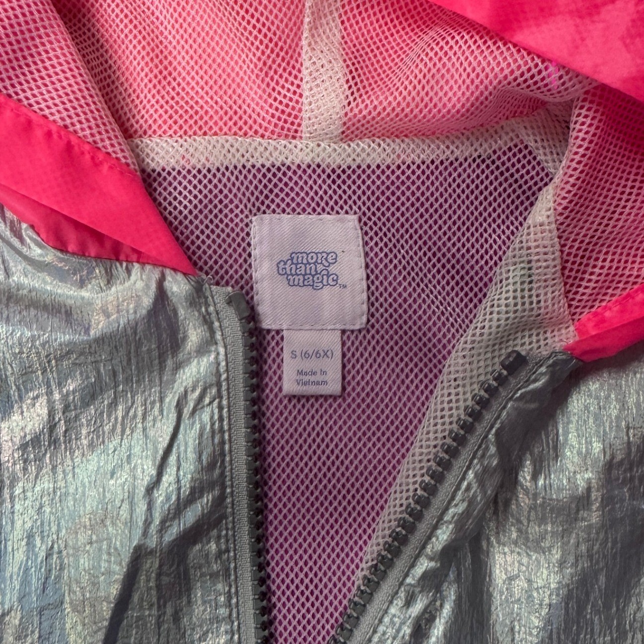 More Than Magic Girls Metallic Windbreaker Jacket Silver Purple Pink Size 6/6X image 5