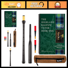 Highland Bagpipe Practice Chanter Set with Tutor Book, 2 Reeds, Case Tube