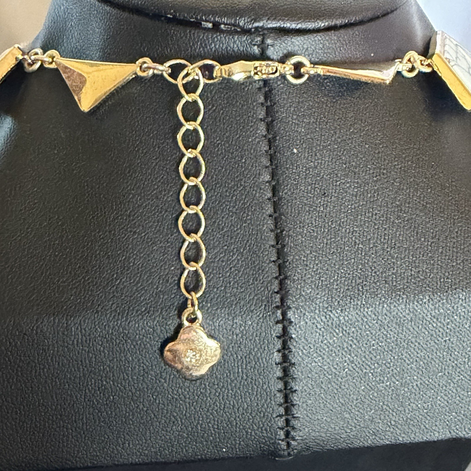 Geometric Magnesite Statement Necklace Black Whit… - image 4