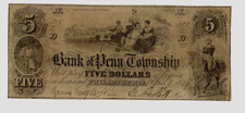 1859. $5.    Philadelphia, Penn.  Bank of Penn Township. Thomas Jefferson.