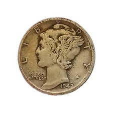 1942 USA .900 Silver Mercury Dime 10 Cents Coin.