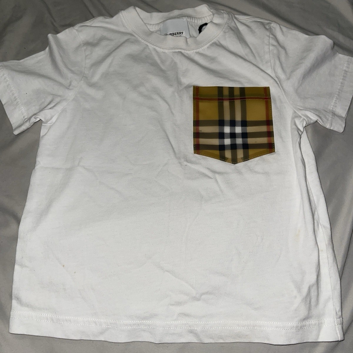 Burberry Boys White T-Shirt Plaid Pocket Size 4Y | eBay