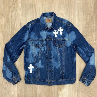 Vintage Levi s Custom Chrome Hearts Cross Style Denim Trucker Jacket Size XL