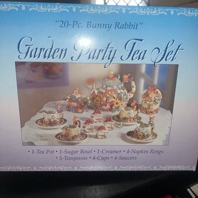 Bunny Rabbit Garden Party Tea Set Easter In Original Box Vintage 1999