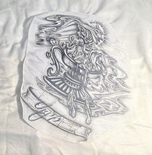 Tattoo Flash Stencil Sheet Black Gray Dragon Angel Banner Design