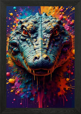 Crocodile in Color Splashes Framed Wall Art Poster Canvas Print Picture