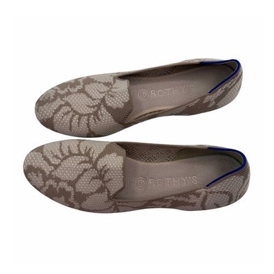 Rothy s Petal Lily Taupe Blush Floral Retired Round Toe Flat Loafers Size 10