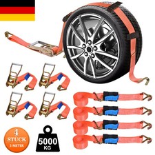 4x 5 Ton Spanngurte Autotransport 50mm Zurrgurt Auto Radsicherung PKW Reifengurt