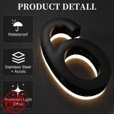 MIDIT 5 Inch LED House Number 6 Stainless Steel Waterproof Backlit Acrylic
