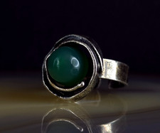 Ring Silver 835 Chrysoprase Green Modernist Adjustable From Approx 18.0mm - Striking