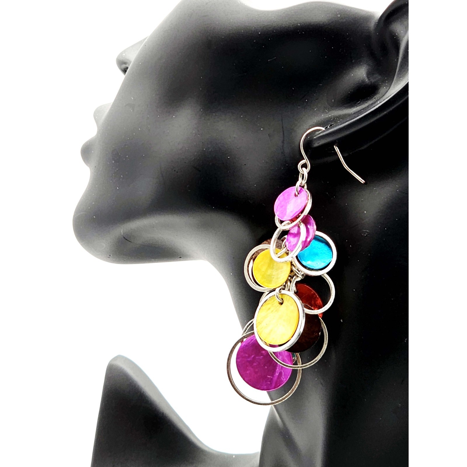 Boho Dangle Shell Disc Earrings – Multicolor Circ… - image 1