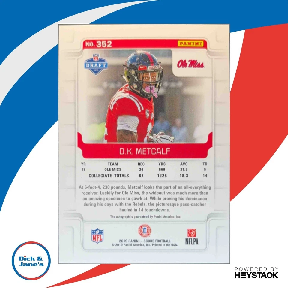 2019 Panini Score D.K. Metcalf Rookies Signatures #352 RC Auto - Image 2 of 4