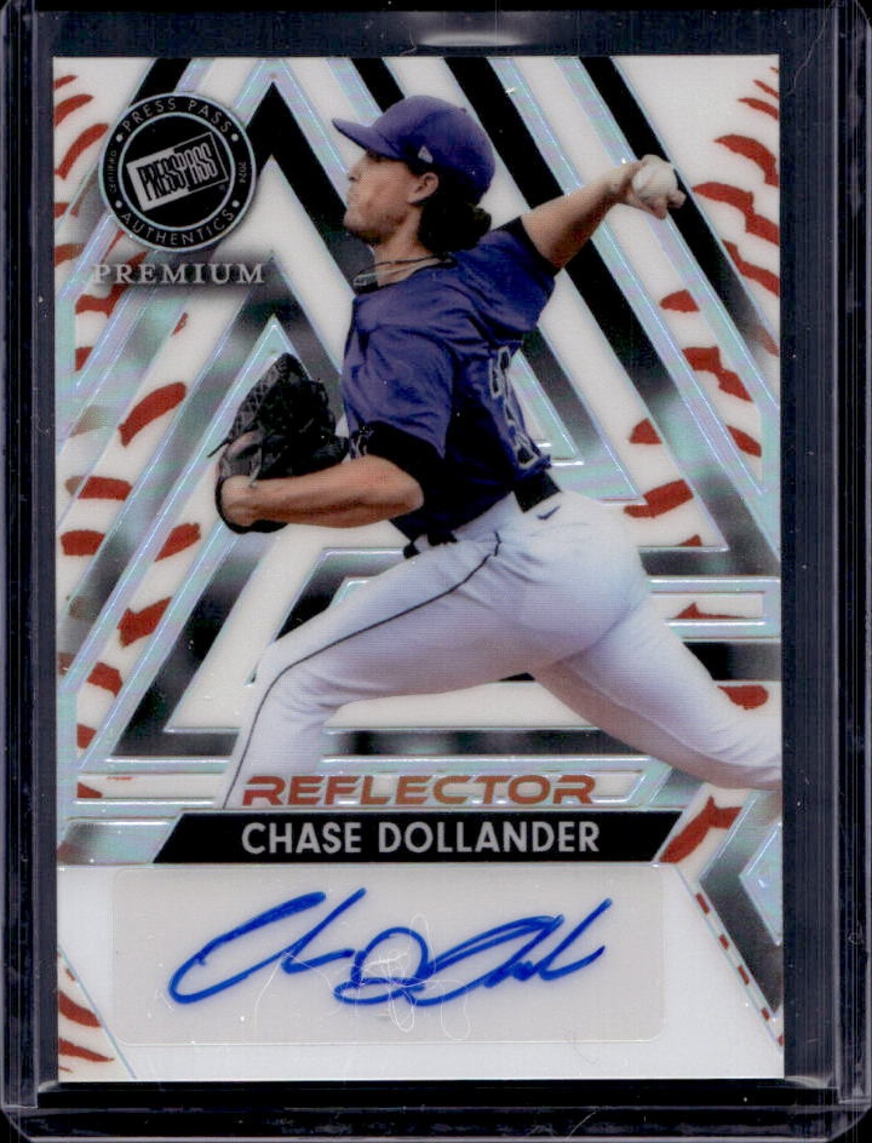 2024 Leaf Press Pass Premium Chase Dollander Auto Reflector Baseball #1/1 view 1