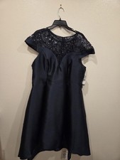 Papell Dress/Midnight (Navy)/NWT/Size 18/Tea Length/Mikado/High Low Hemline