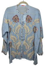 Johnny Was S Slim Audrey Tunic Martina Floral Embroidered Button Blouse 295